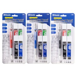 BAZIC Products® 2.0 mm Mechanical Pencil with HB, 2B, 4B & 6B Lead, Assorted Barrel Color, Pack of 3
