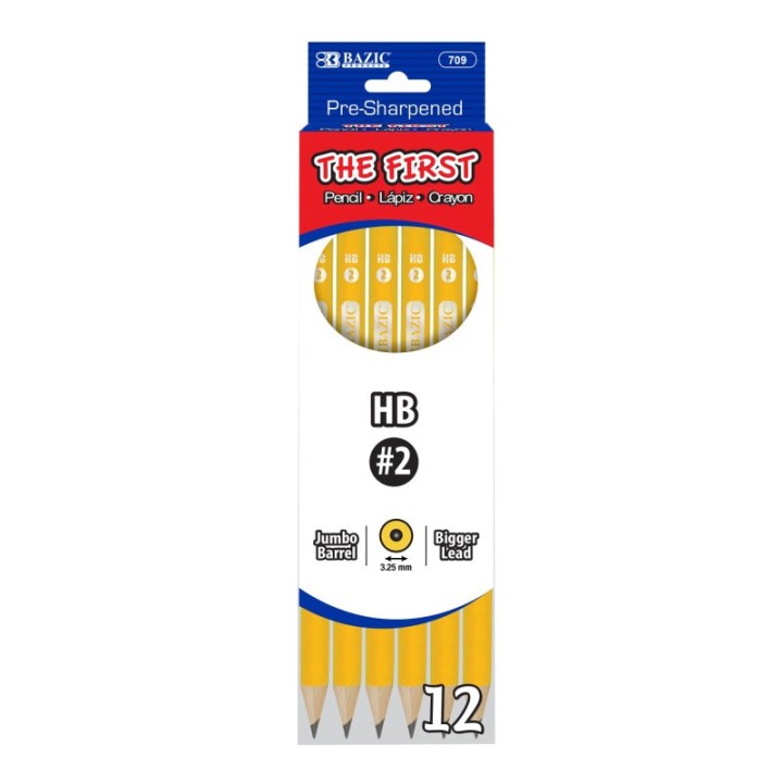 BAZIC Products® #2 The First Jumbo Premium Yellow Pencil, Pack of 12