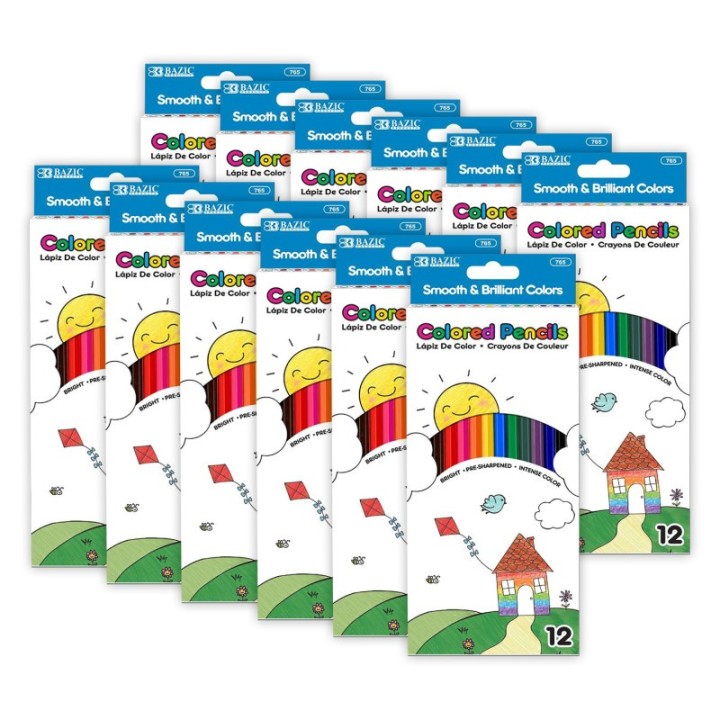 BAZIC Products® Colored Pencils, 12 Per Pack, 12 Packs