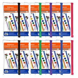 BAZIC Products® Multipurpose Clear Zipper Pouch, Assorted Color Zippers, Pack of 12