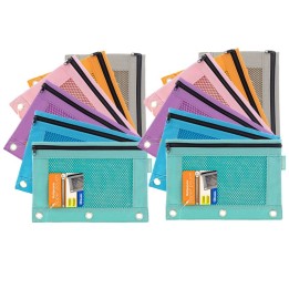 BAZIC Products® 3-Ring Pencil Pouch with Mesh Window, Retro Pastel Colors, Pack of 12