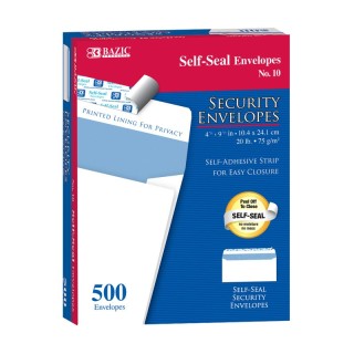 BAZIC Products® #10 Self-Seal Security Envelopes, Box of 500