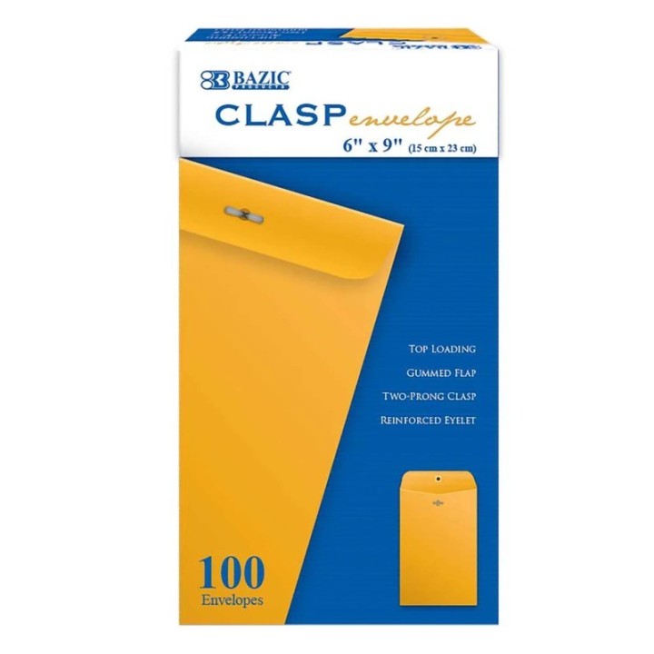 BAZIC Products® Clasp Envelope, 6" x 9", Box of 100