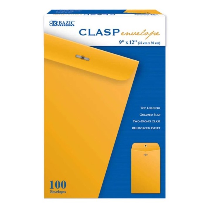 BAZIC Products® Clasp Envelope, 9" x 12", Box of 100