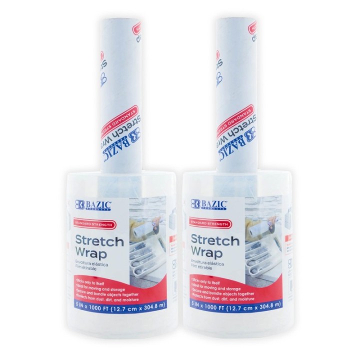 BAZIC Products® Stretch Wrap Film, 5" x 1000', Pack of 2