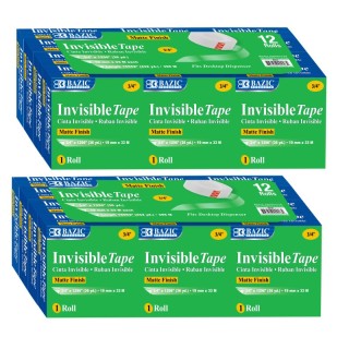 BAZIC Products® Tape Refill, Invisible Tape, 3/4" x 1000", 12 Rolls Per Pack, 2 Packs