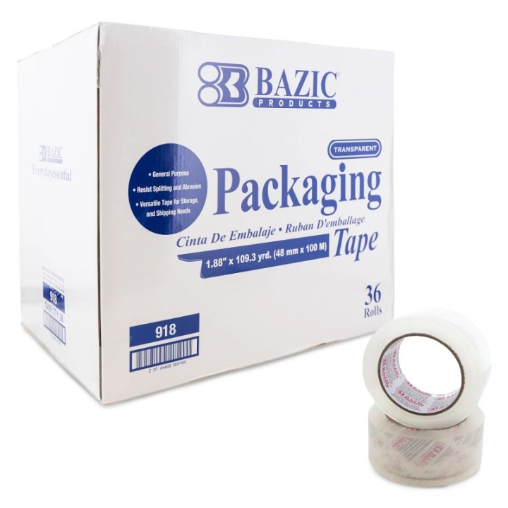 BAZIC Products® Industrial Clear Packing Tape, 1.88" x 109.3 Yards, Box of 36
