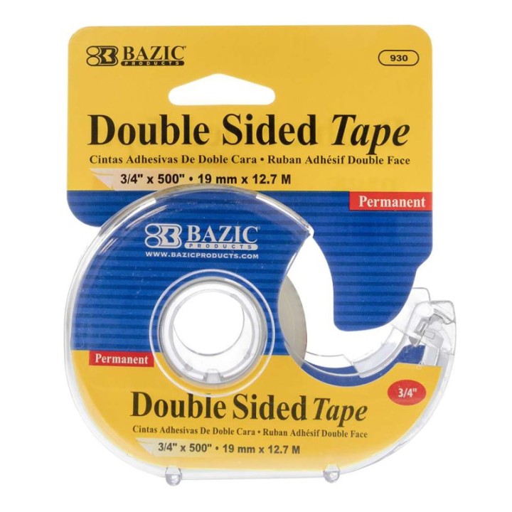 BAZIC Products® Double Sided Permanent Tape with Dispenser, 3/4" x 500"