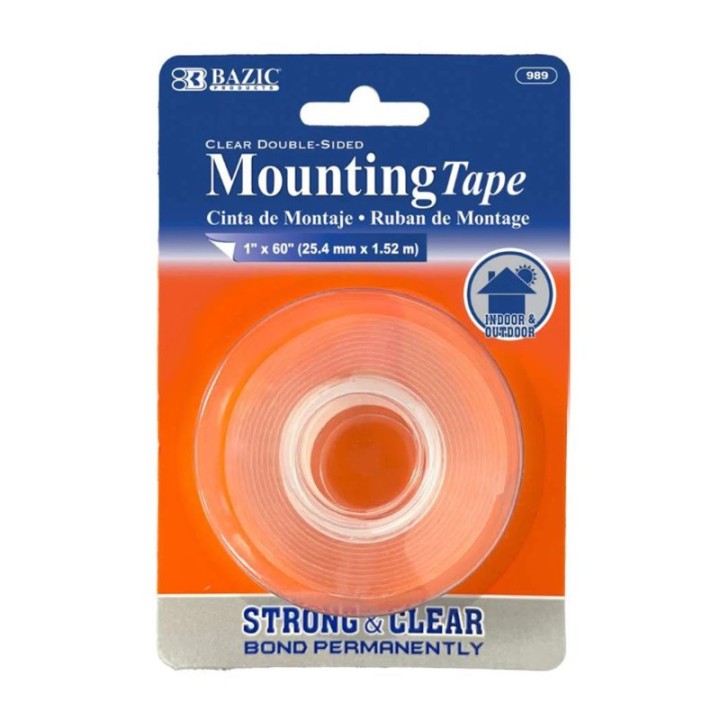 BAZIC Products® Double Sided Clear Mounting Tape, 1" x 60"