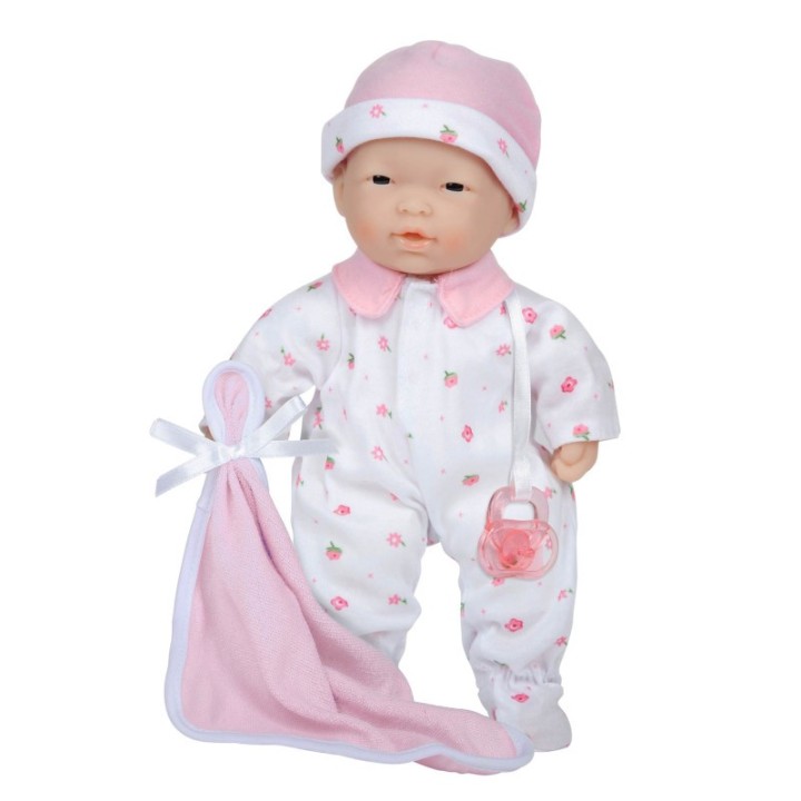 JC Toys La Baby Soft 11" Baby Doll, Pink with Blanket, Asian