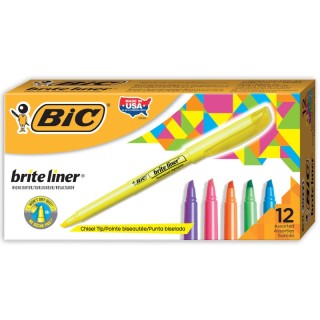 BIC® Brite Liner Highlighters Markers, Assorted Colors, Chisel Tip, 12-Count Pack