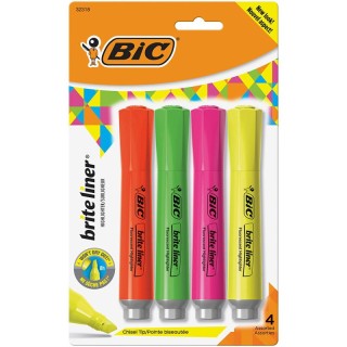 BIC® Brite Liner® Grip Tank Highlighter, Chisel Tip, Assorted Colors, Pack of 4