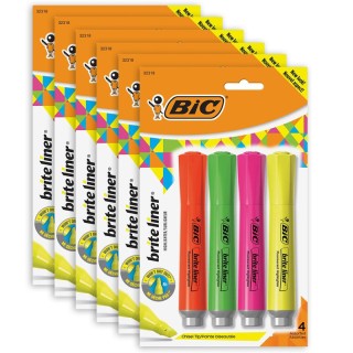 BIC® Brite Liner® Grip Tank Highlighter, Chisel Tip, Assorted Colors, 4 Per Pack, 6 Packs