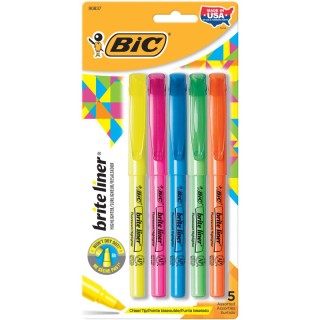 BIC® Brite Liner® Highlighters, Chisel Tip, Assorted Colors,Pack of 5