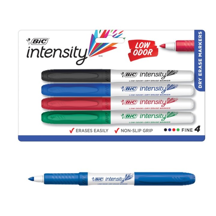 BIC® Great Erase® Low Odor Dry Erase Markers, Fine Point, Assorted Colors, Pack of 4