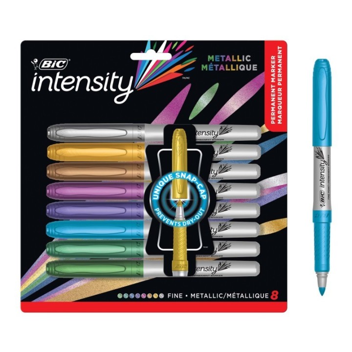 BIC® Intensity Metallic Permanent Markers, Fine Point, Assorted Metallic, 8 Count
