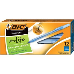 BIC® Round Stic® Pen, Medium Point, Blue, Pack of 12