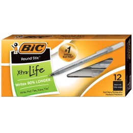 BIC® Round Stic® Pen, Medium Point, Black, Pack of 12