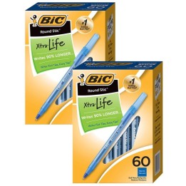 BIC® Round Stic® Xtra Life Ball Pen, Blue, 60 Per Pack, 2 Packs