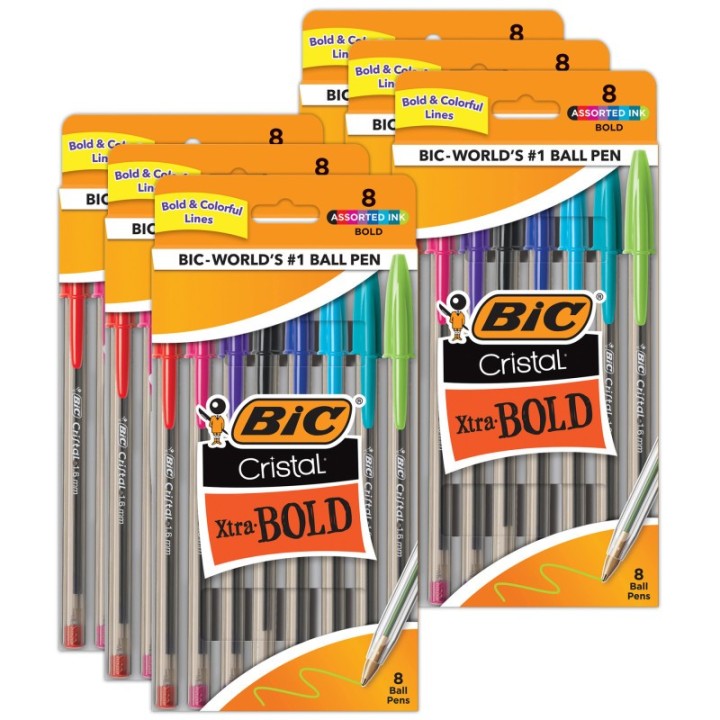 BIC® Cristal Xtra Bold Fashion Bold Point (1.6mm) 8 Per Pack, 6 Packs