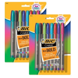 BIC® Cristal® Xtra Bold Fashion Ballpoint Pen, Medium Point (1.6mm), Assorted Colors, 24 Per Pack, 2 Packs