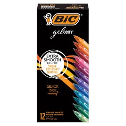 BIC® Gel-ocity® Quick Dry Retractable Gel Pens, Assorted Fashion Colors, Pack of 12