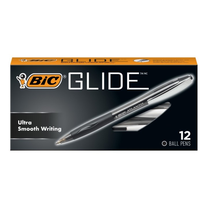 BIC® Glide™ Retractable Ball Pen, Medium Point (1.0 mm), Black, 12-Count