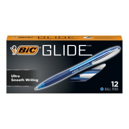 BIC® Glide™ Retractable Ball Pen, Medium Point (1.0 mm), Blue, 12-Count