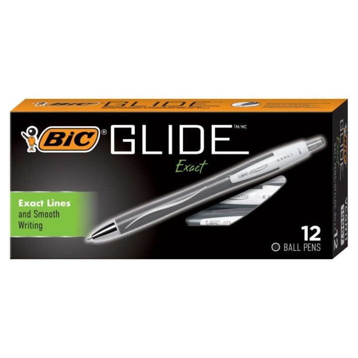 BIC® Glide™ Exact Retractable Ball Point Pen, Fine Point (0.7 mm), Black, 12-Count