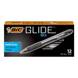 BIC® Glide™ Bold Retractable Ball Point Pen, Bold Point (1.6mm), Black, 12-Count