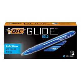 BIC® Glide™ Bold Retractable Ball Point Pen, Bold Point (1.6mm), Blue, 12-Count