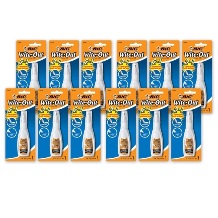 BIC® Wite Out® 2 in 1 Correction Fluid, Pack of 6