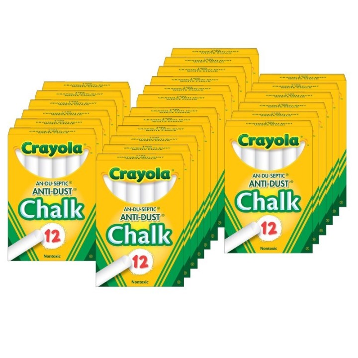 Crayola® Anti-Dust® Chalkboard Chalk, White, 12 Sticks Per Box, 24 Boxes