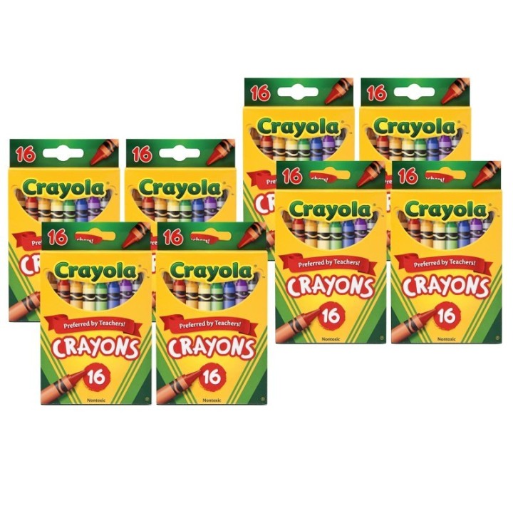 Crayola® Crayons, Regular Size, 16 Per Box, 8 Boxes