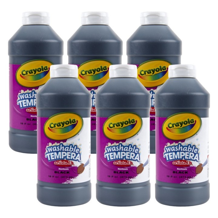 Crayola® Artista II® Washable Liquid Tempera Paint, Black, 16 oz. Bottles, Pack of 6