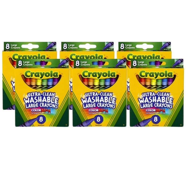 Crayola® Ultra-Clean Washable Crayons, Large Size, 8 Per Box, 6 Boxes