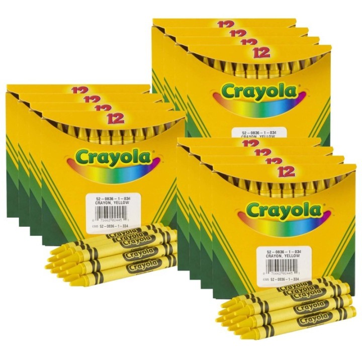 Crayola® Single Color Bulk Crayons, Regular Size, Yellow, 12 Per Pack, 12 Packs