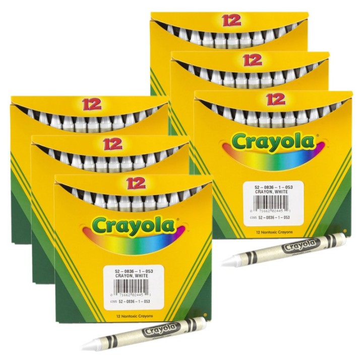 Crayola® Single Color Bulk Crayons, Regular Size, White, 12 Per Pack, 6 Packs