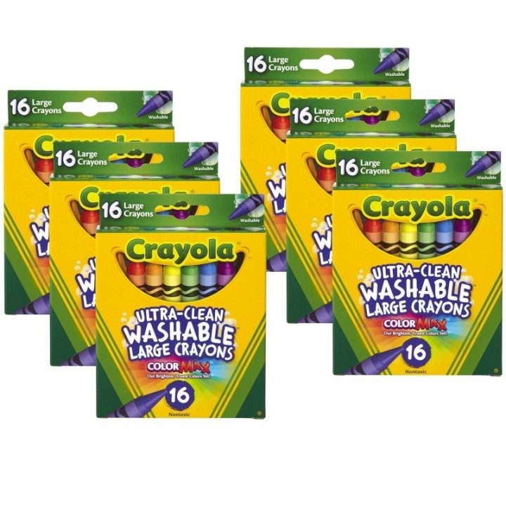 Crayola® Large Ultra-Clean Washable Crayons, 16 Per Box, 6 Boxes