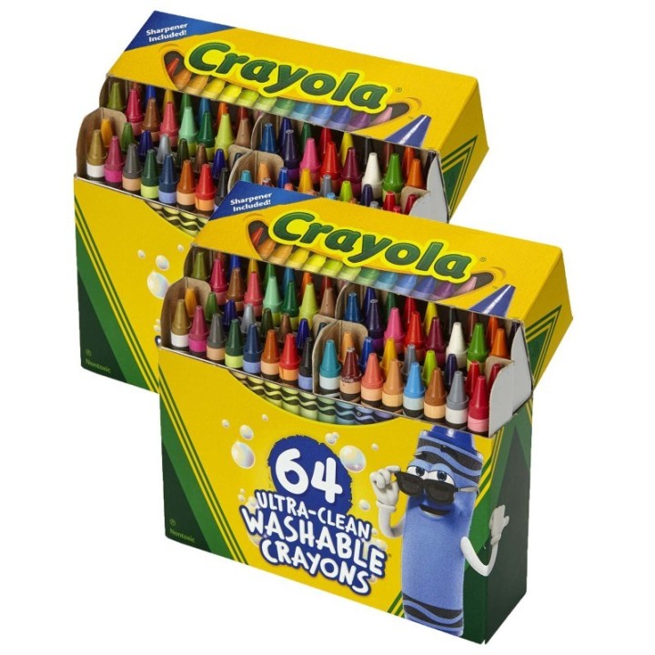 Crayola® Ultra-Clean Washable Crayons, Regular Size, 64 Per Pack, 2 Packs