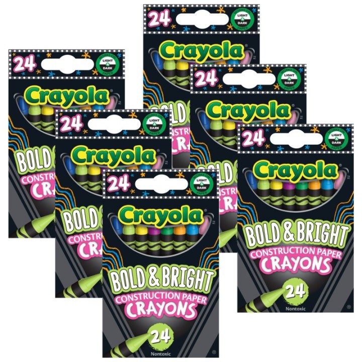 Crayola® Bold & Bright Construction Paper Crayons, 24 Per Pack, 6 Packs