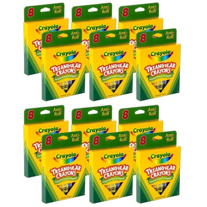 Crayola® Triangular Anti-Roll Crayons, 8 Per Box, 12 Boxes