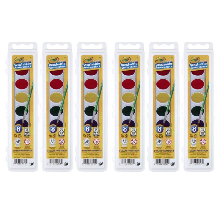 Crayola® Semi-Moist Washable Watercolor Set, 8 Colors Per Set, 6 Sets