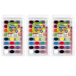 Crayola® Washable Watercolor Pans with Plastic Handled Brush, 24 Colors, 3 Sets