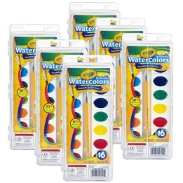 Crayola® Washable Watercolors, 16 Semi-Moist Oval Pans & Brush, 6 Sets