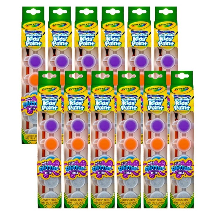 Crayola® Washable Kids' Paint Pots, Glitter Effects, 6 Per Pack, 12 Packs