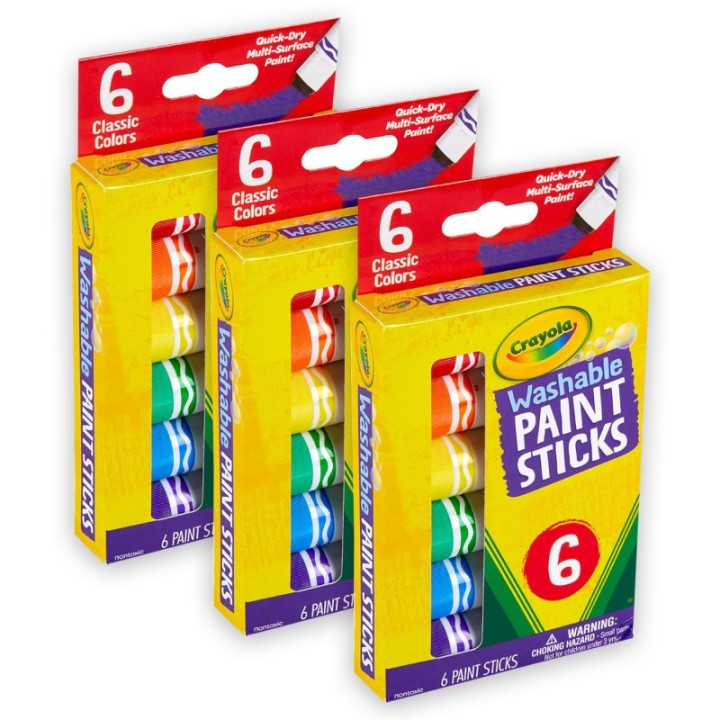 Crayola® Washable Paint Sticks, 6 Per Pack, 3 Packs
