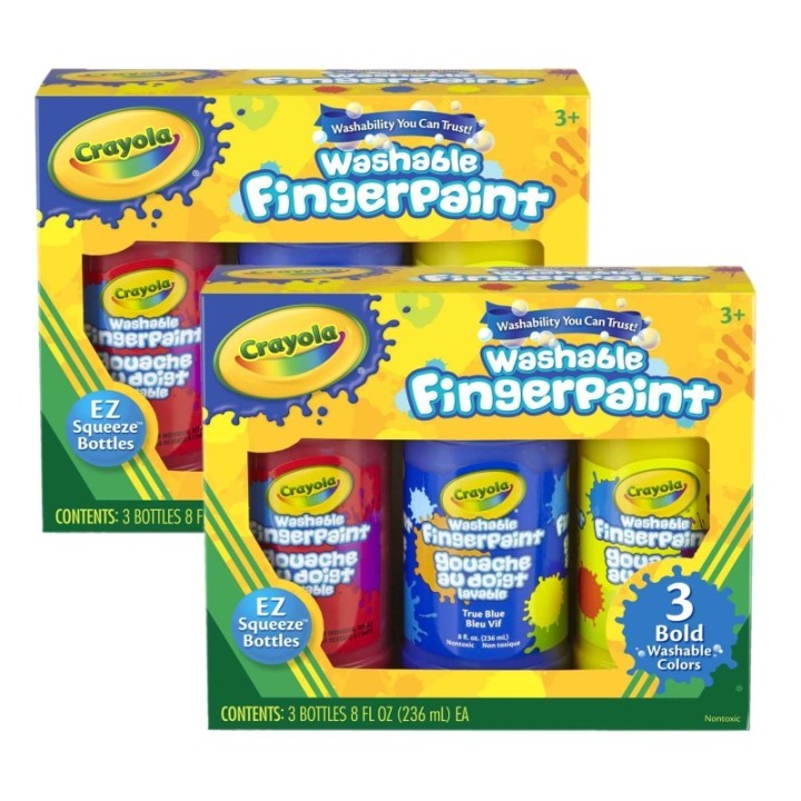 Crayola® Washable Fingerpaint, Bold Colors, 8 oz., 3 Per Pack, 2 Packs