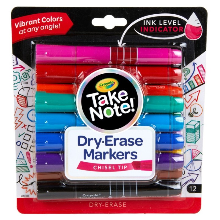 Crayola® Take Note! Dry Erase Markers, Chisel Tip, 12 Count
