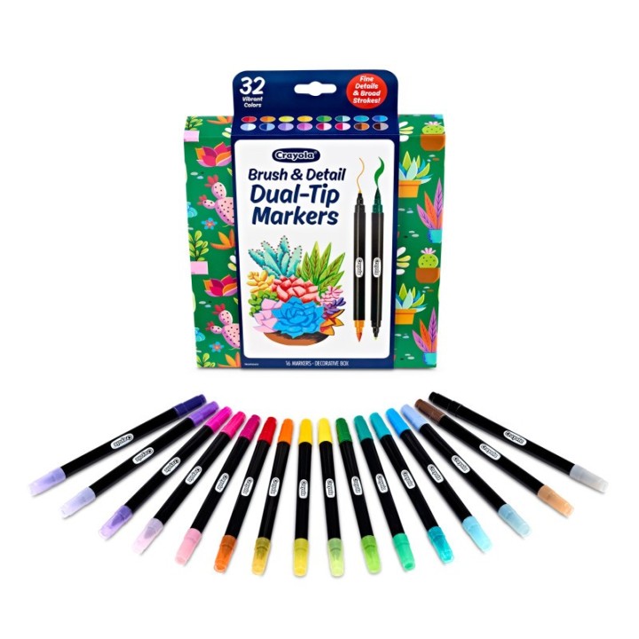 Crayola® Brush & Detail Dual-Tip Markers, Pack of 16